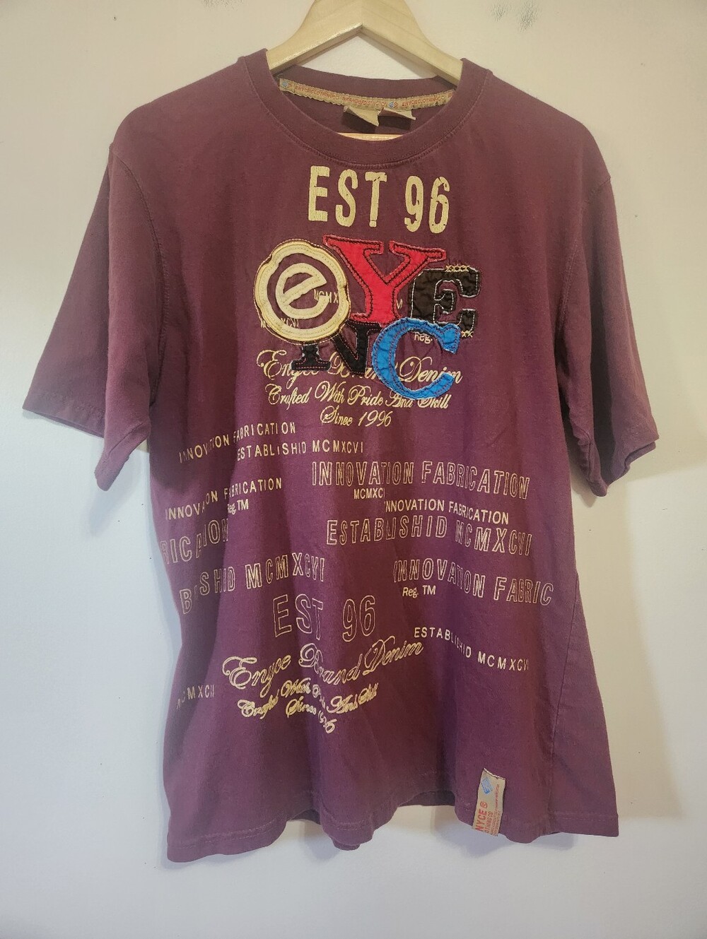 Vintage Y2K Enyce Heavy Patchwork Embroidered Grunge Streetwear Graphic Tee